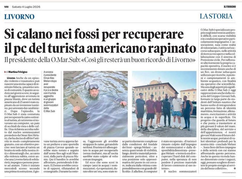 Recuperato nei fossi il pc di un turista americano rapinato - Studenti del nautico presenti